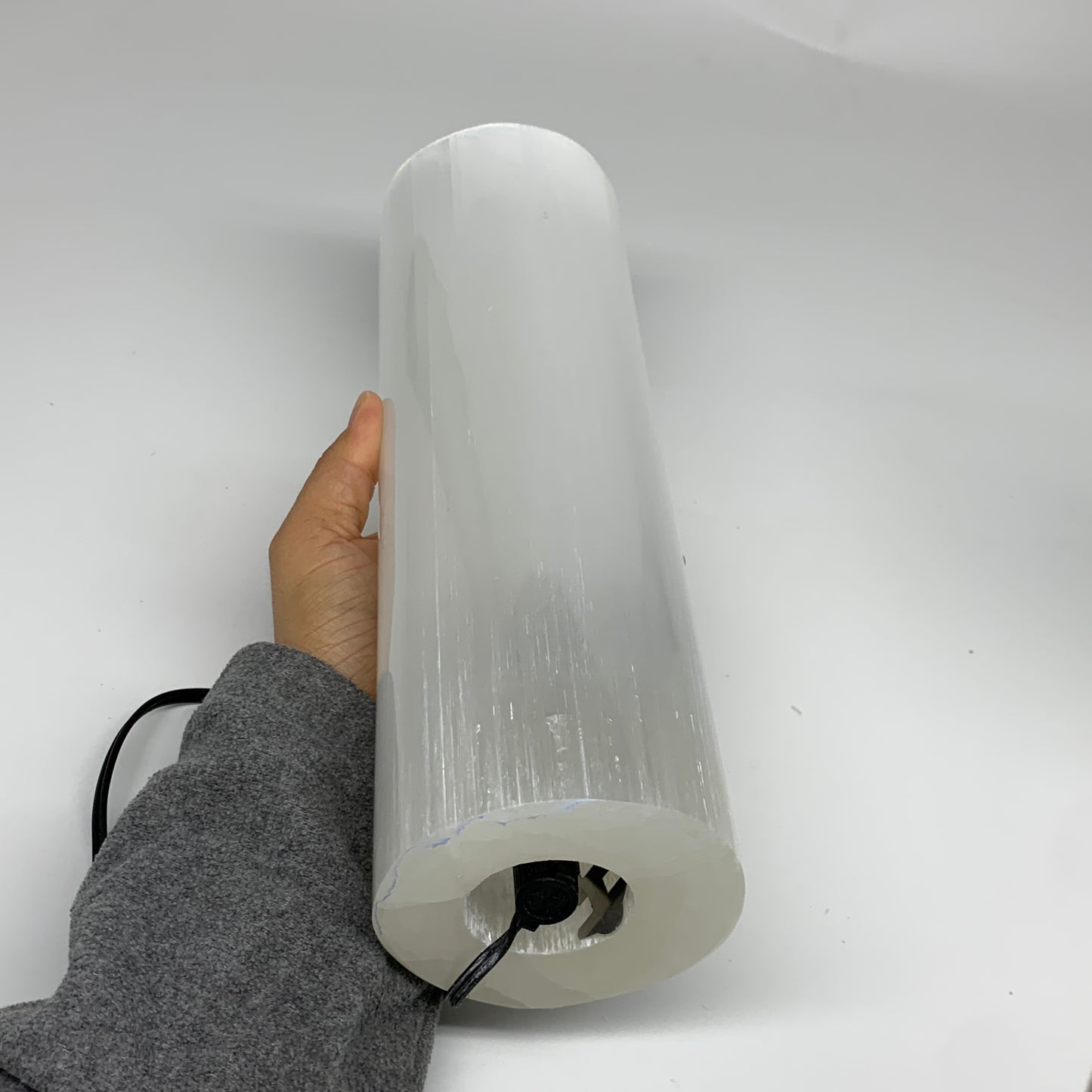 9.5 lbs, 11.6"x3.6" Cylinder Selenite (Satin Spar) Lamp Tower W/Chord, B35818