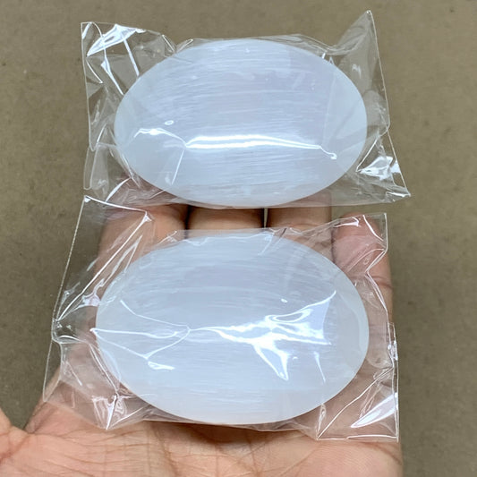 153g, 2.4"x1.8"x1", 2pcs, White Selenite Palmstone Crystal Pillow, B36882
