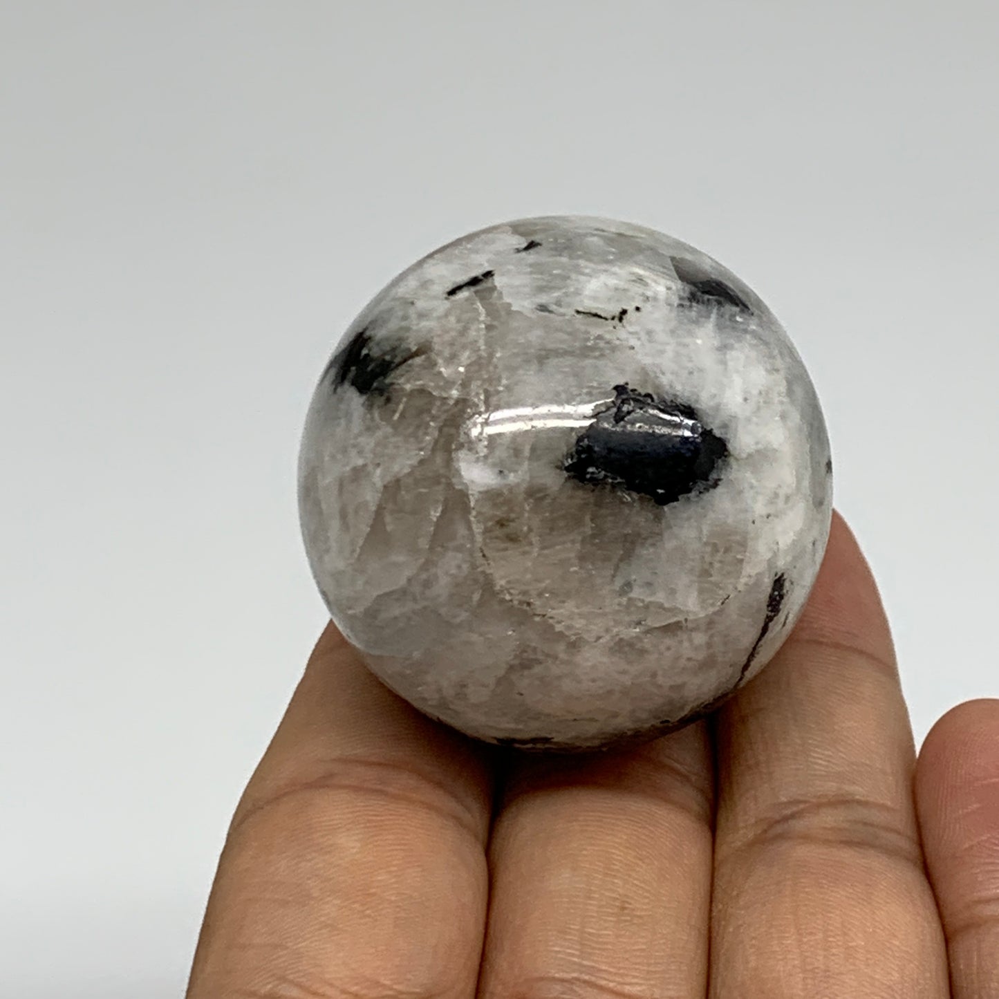 99.9g, 1.7"(41mm), Natural Rainbow Moonstone Sphere Ball Gemstone, B35154