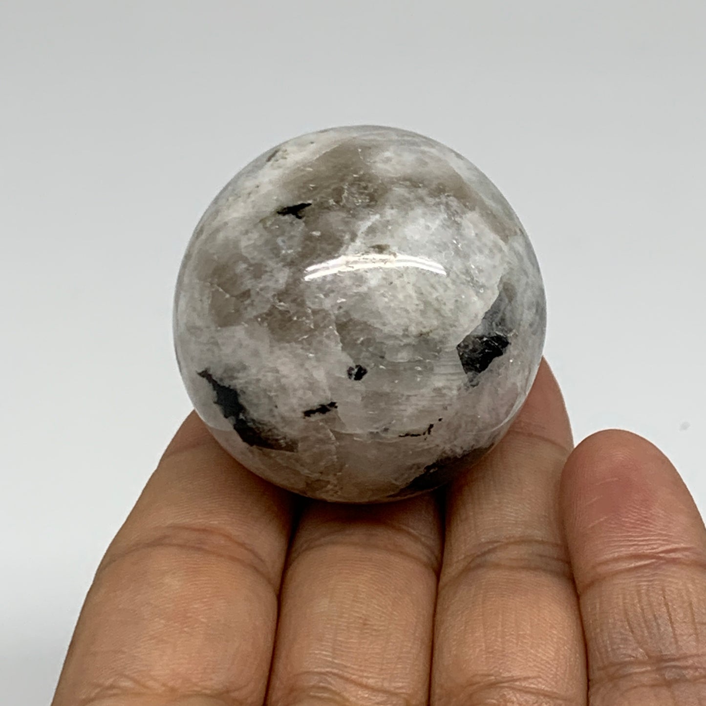 99.9g, 1.7"(41mm), Natural Rainbow Moonstone Sphere Ball Gemstone, B35154