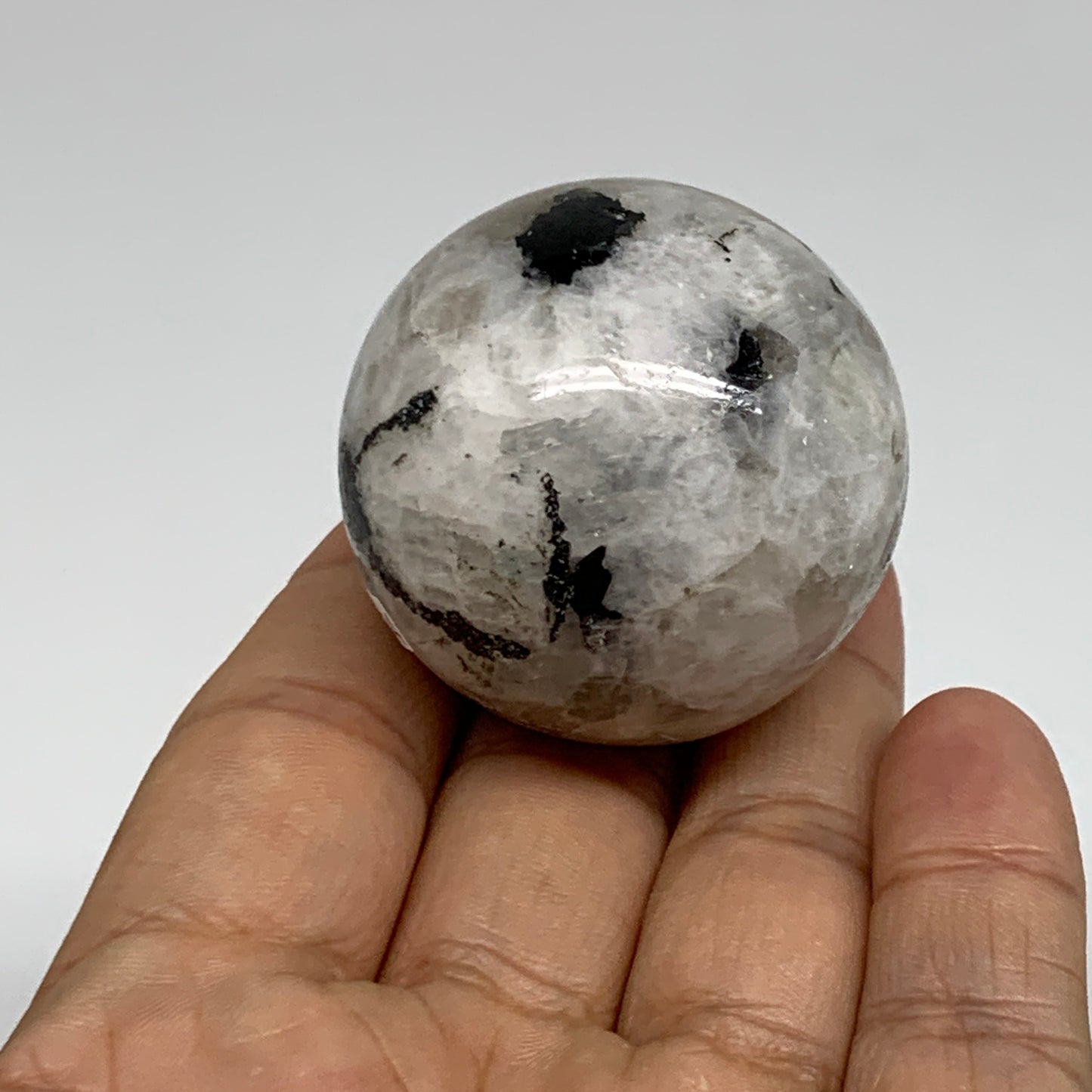 99.9g, 1.7"(41mm), Natural Rainbow Moonstone Sphere Ball Gemstone, B35154