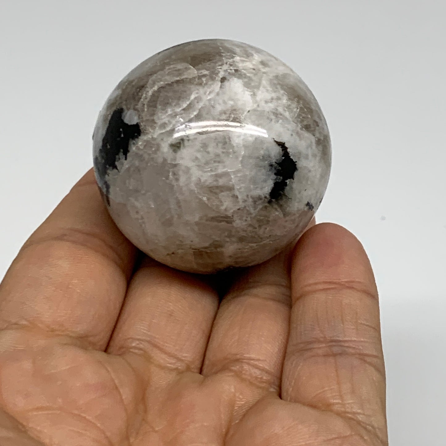 99.9g, 1.7"(41mm), Natural Rainbow Moonstone Sphere Ball Gemstone, B35154