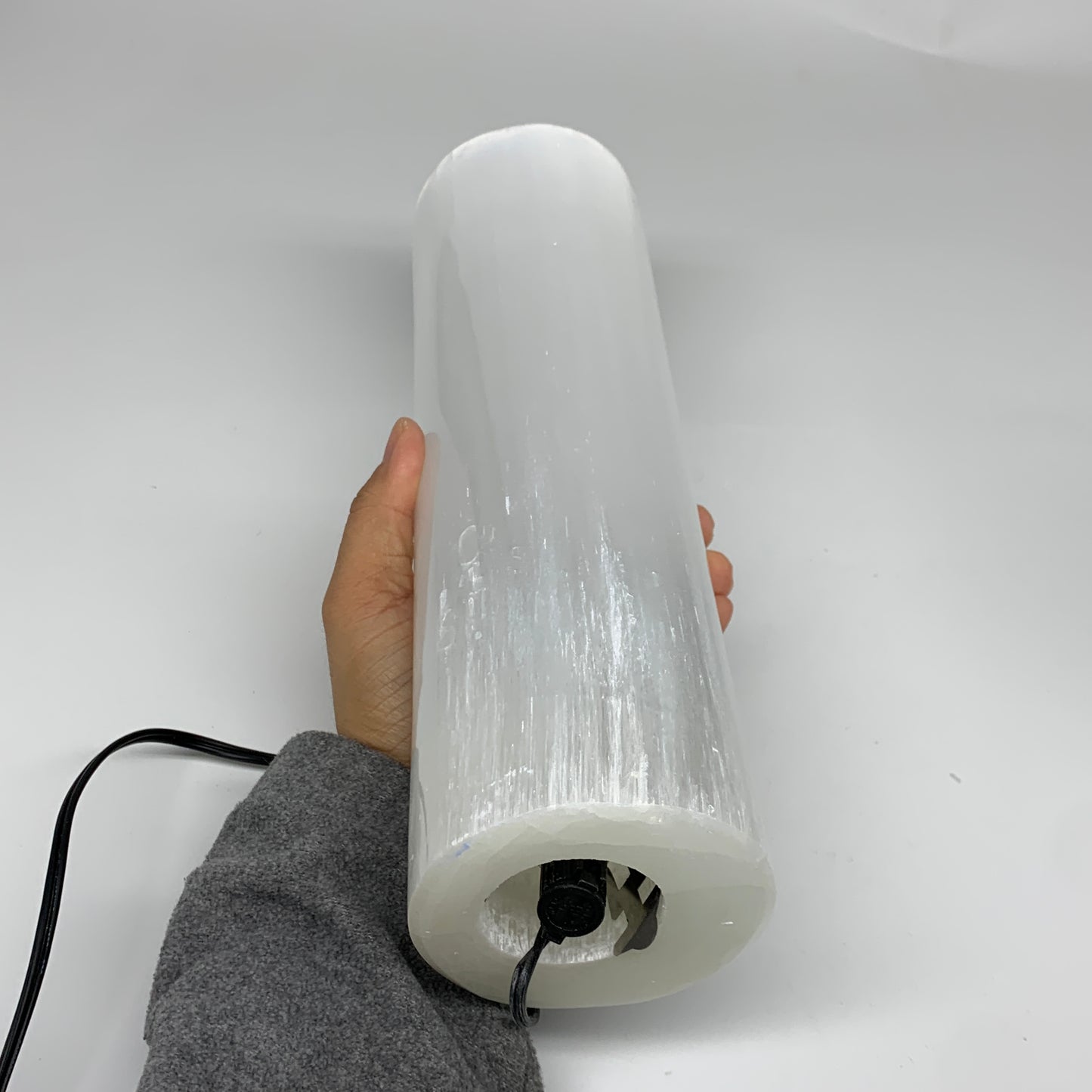 7.6 lbs, 11.6"x3.4" Cylinder Selenite (Satin Spar) Lamp Tower W/Chord, B35819