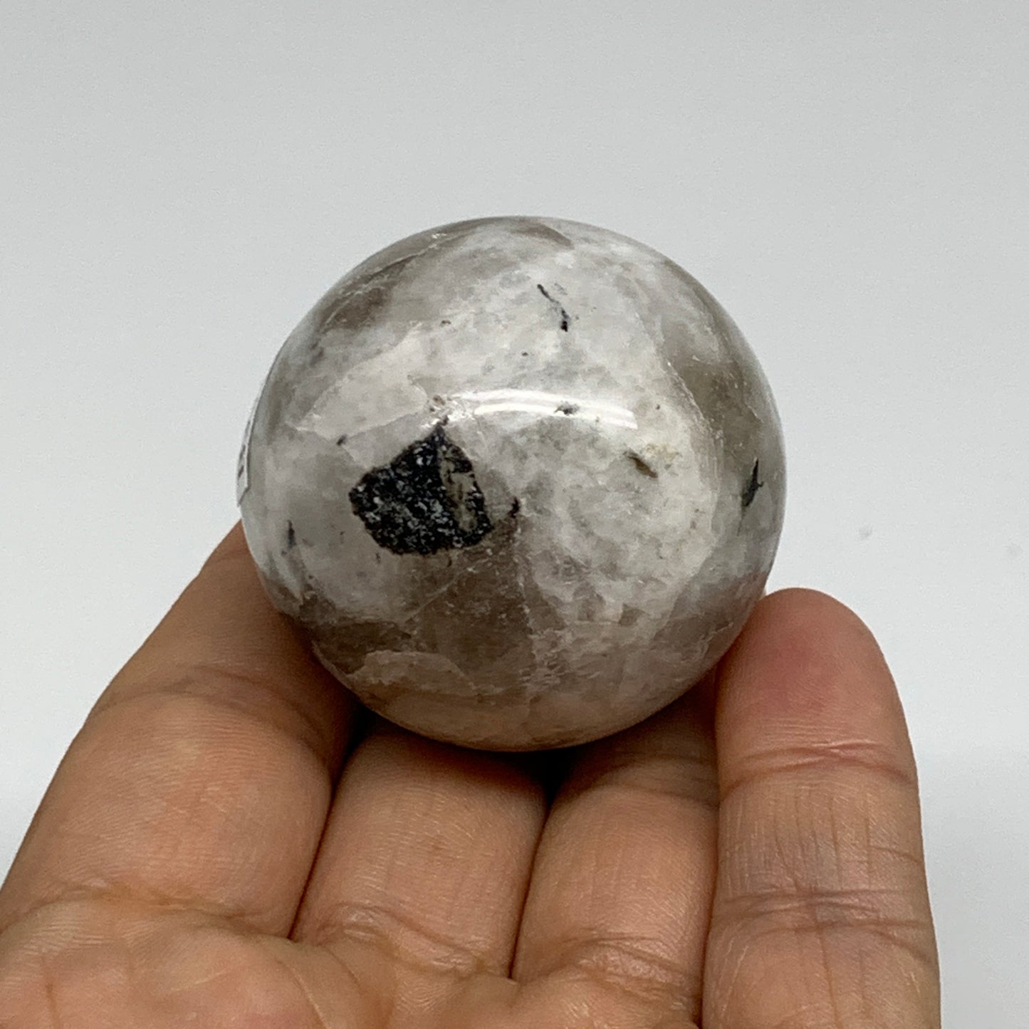 99.9g, 1.7"(41mm), Natural Rainbow Moonstone Sphere Ball Gemstone, B35154