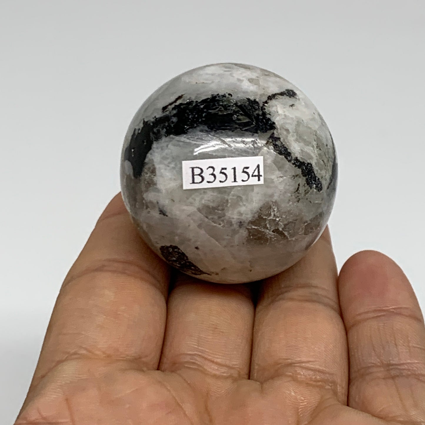 99.9g, 1.7"(41mm), Natural Rainbow Moonstone Sphere Ball Gemstone, B35154