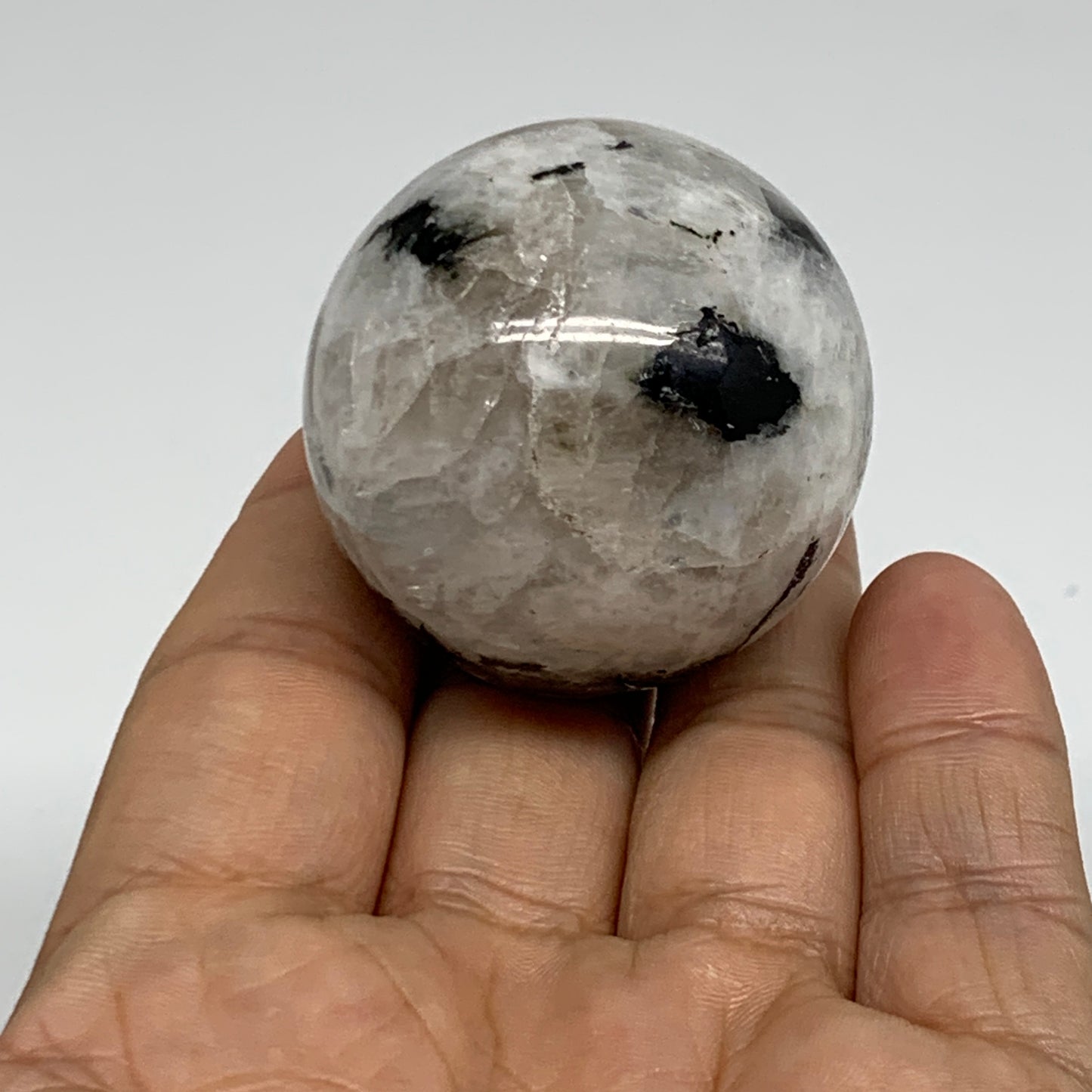 99.9g, 1.7"(41mm), Natural Rainbow Moonstone Sphere Ball Gemstone, B35154