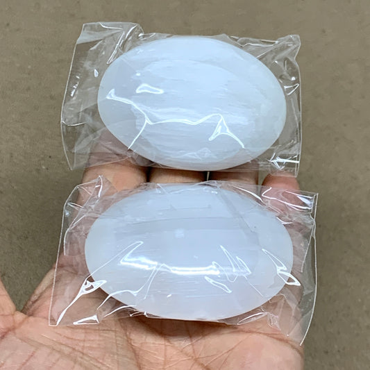 148g, 2.4"x1.8"x1", 2pcs, White Selenite Palmstone Crystal Pillow, B36883