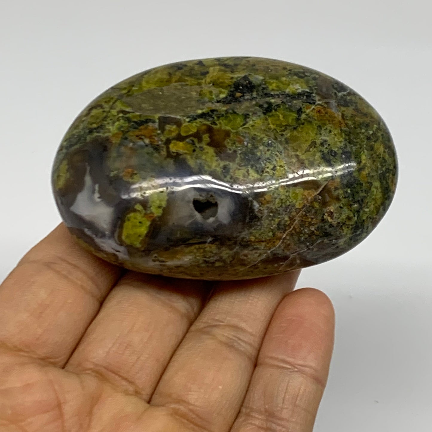 127.4g, 2.8"x1.9"x1.2", Green Opal Crystal PalmStone Polished Reiki, B38227