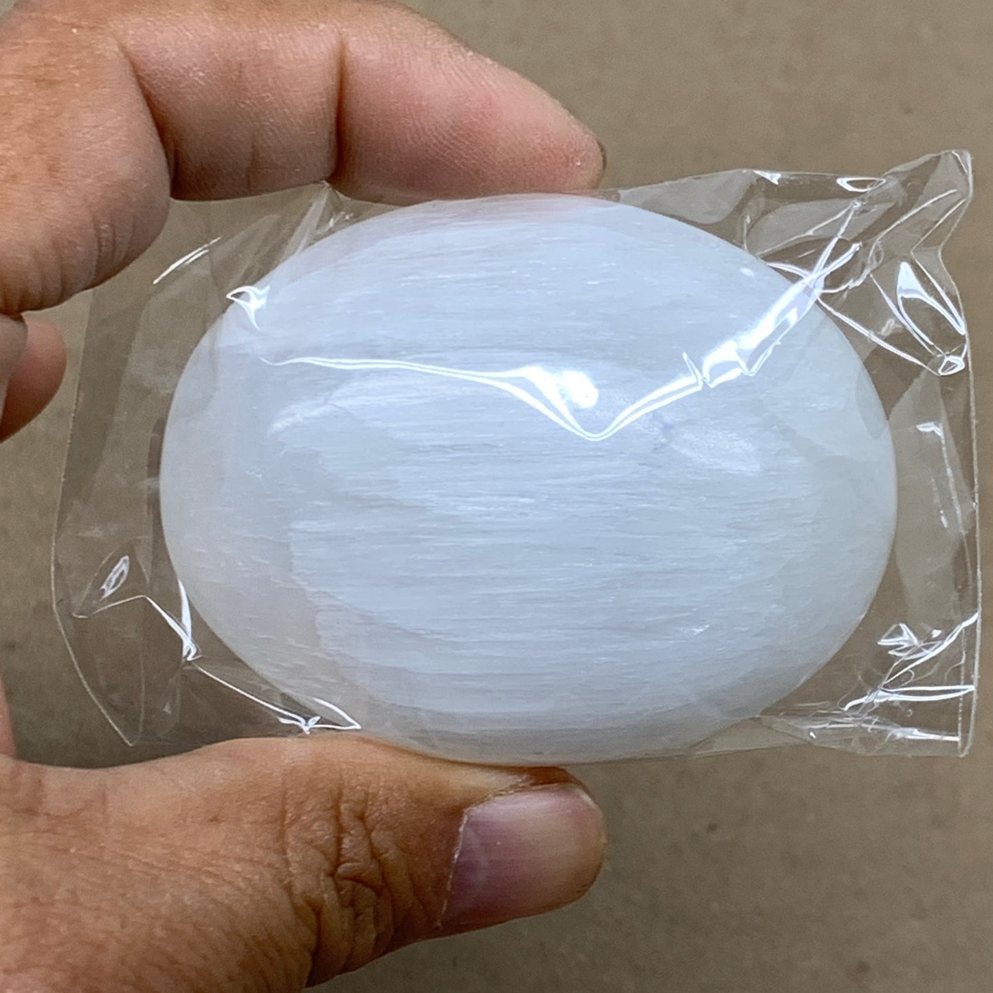 148g, 2.4"x1.8"x1", 2pcs, White Selenite Palmstone Crystal Pillow, B36883