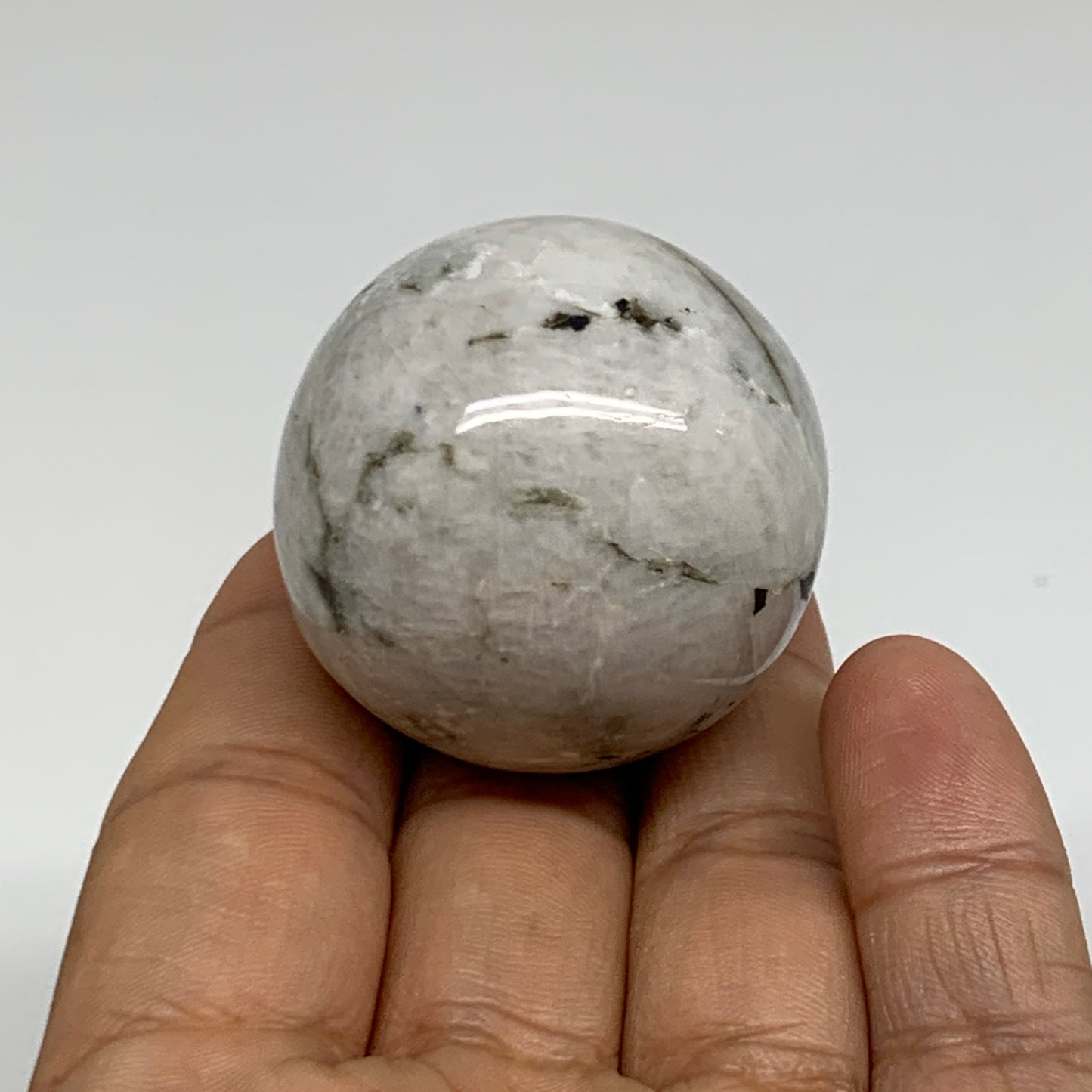 78.5g, 1.5"(38mm), Natural Rainbow Moonstone Sphere Ball Gemstone, B35155