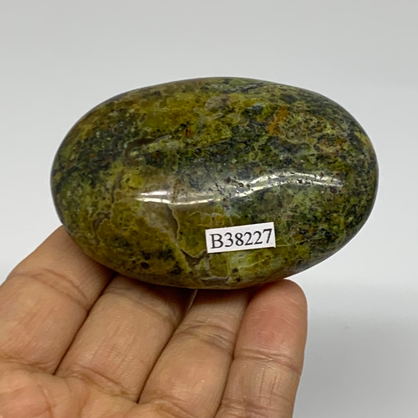 127.4g, 2.8"x1.9"x1.2", Green Opal Crystal PalmStone Polished Reiki, B38227