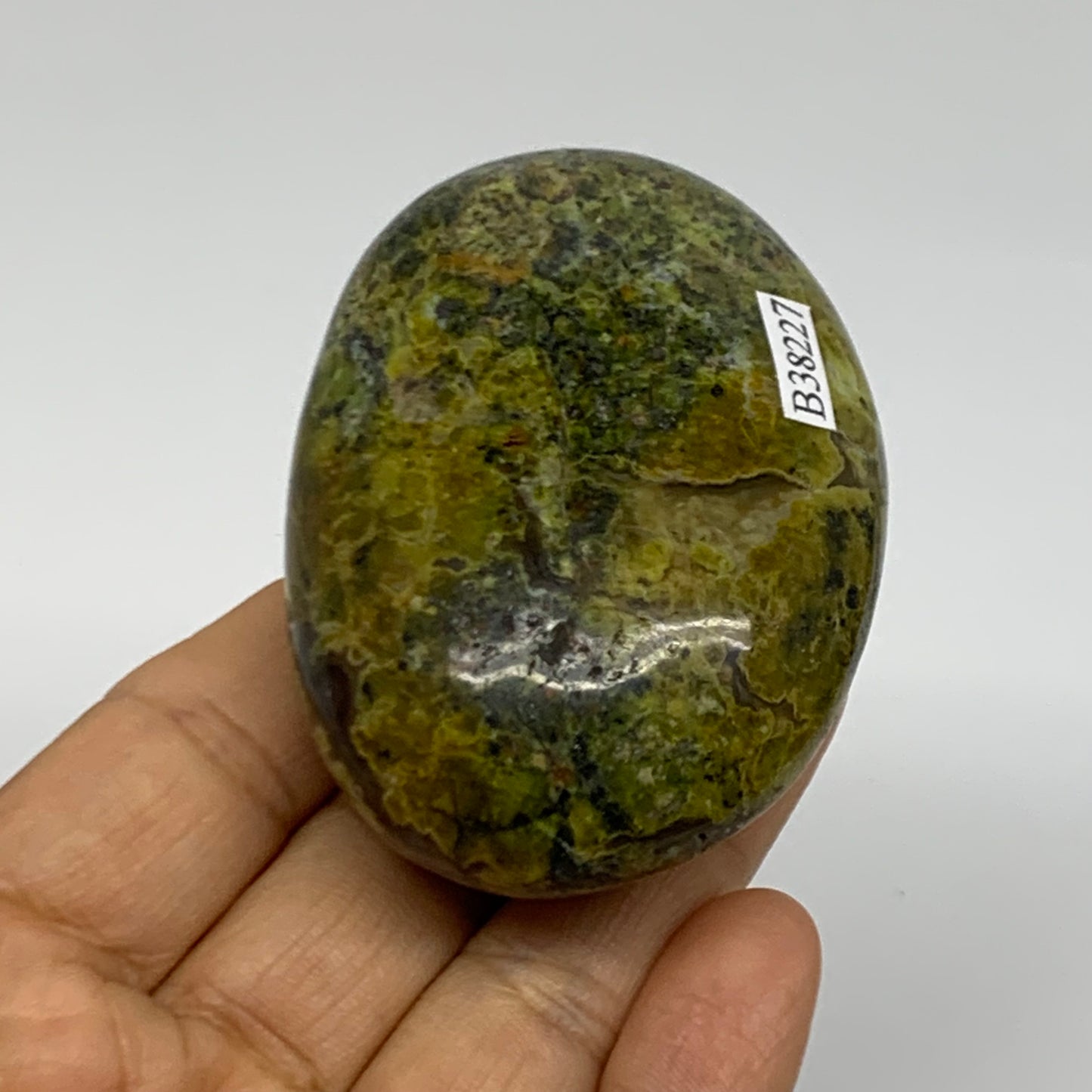 127.4g, 2.8"x1.9"x1.2", Green Opal Crystal PalmStone Polished Reiki, B38227