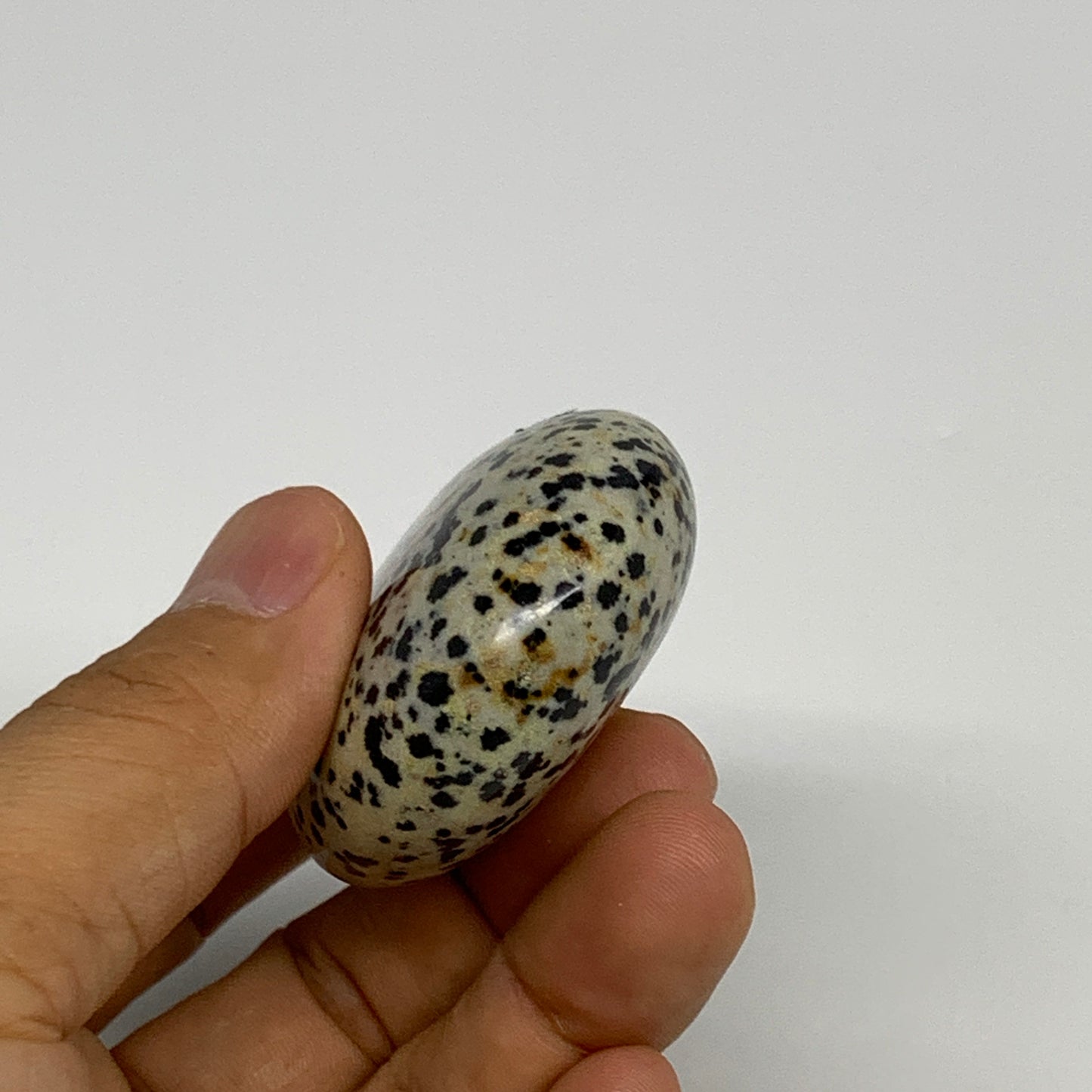 80.6g, 2.2"x1.8"x0.9", Natural Dalmatian Jasper Palm-Stone @India, B29463