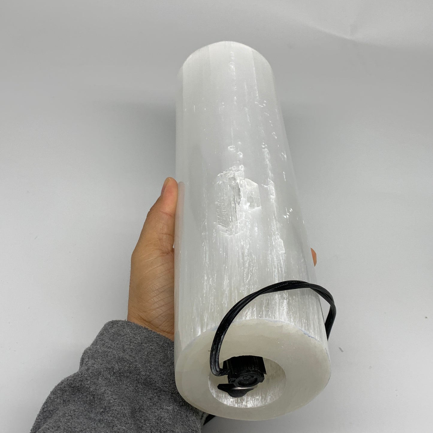 8.1 lbs, 11.5"x3.5" Cylinder Selenite (Satin Spar) Lamp Tower W/Chord, B35820