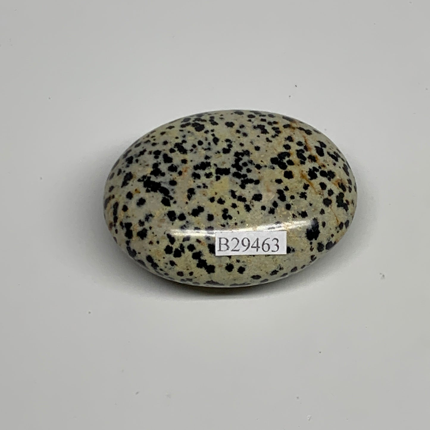 80.6g, 2.2"x1.8"x0.9", Natural Dalmatian Jasper Palm-Stone @India, B29463