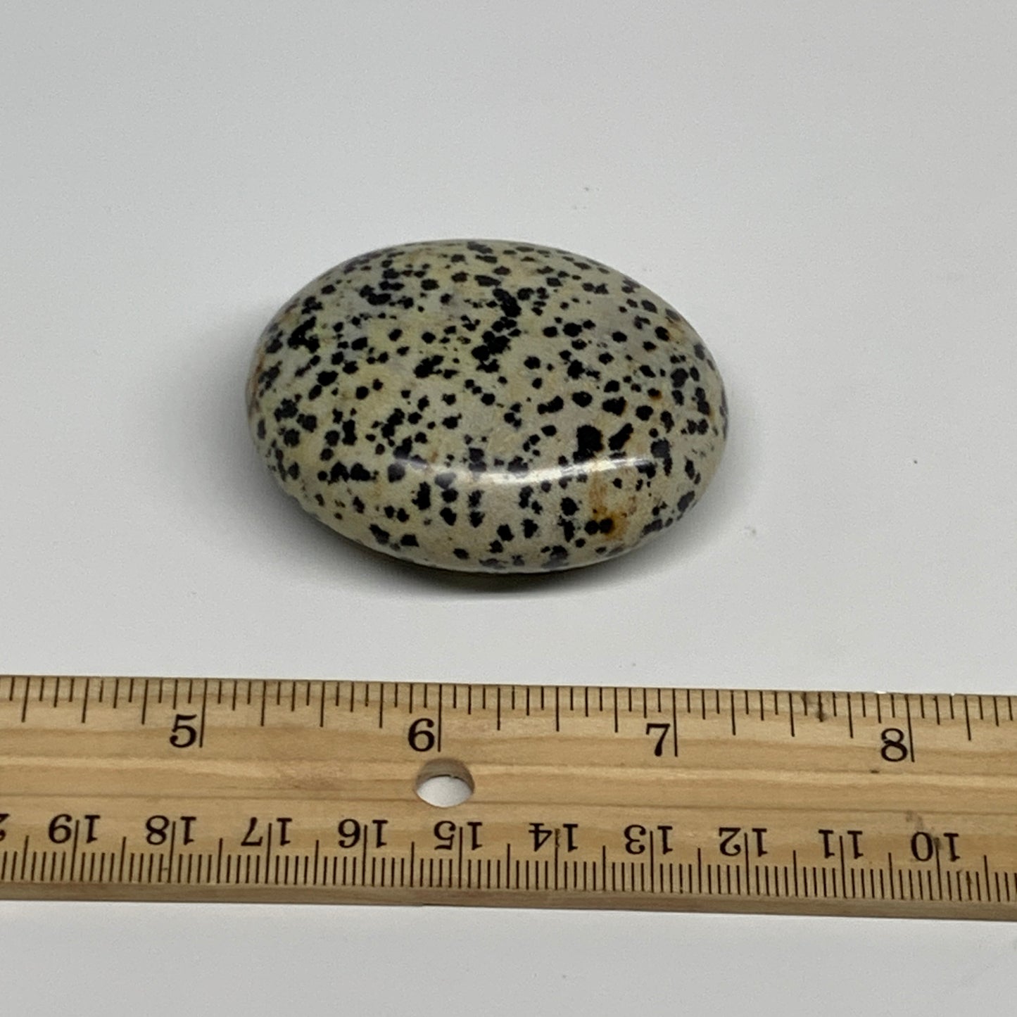 80.6g, 2.2"x1.8"x0.9", Natural Dalmatian Jasper Palm-Stone @India, B29463