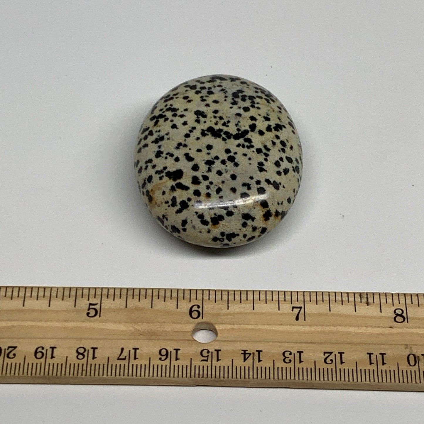 80.6g, 2.2"x1.8"x0.9", Natural Dalmatian Jasper Palm-Stone @India, B29463