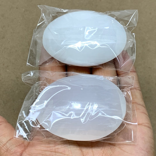 155g, 2.4"x1.8"x1", 2pcs, White Selenite Palmstone Crystal Pillow, B36884