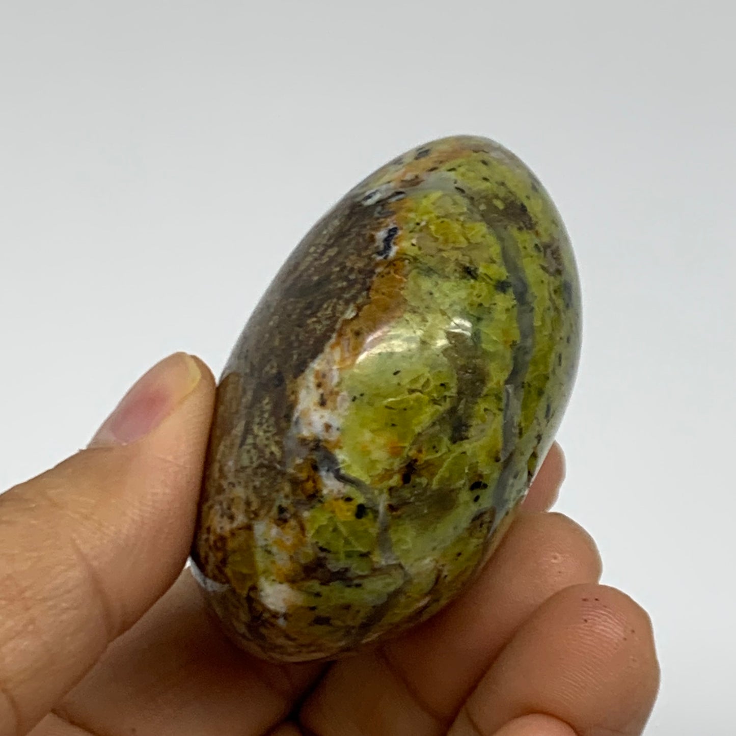 114.9g, 2.2"x2.1"x1.4", Green Opal Crystal PalmStone Polished Reiki, B38228
