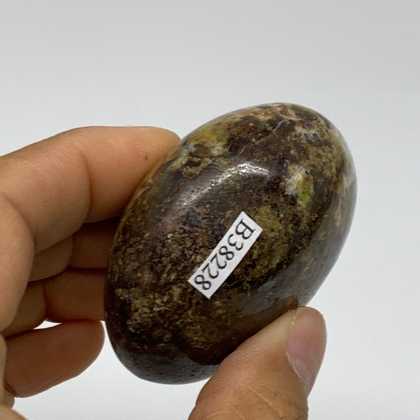 114.9g, 2.2"x2.1"x1.4", Green Opal Crystal PalmStone Polished Reiki, B38228