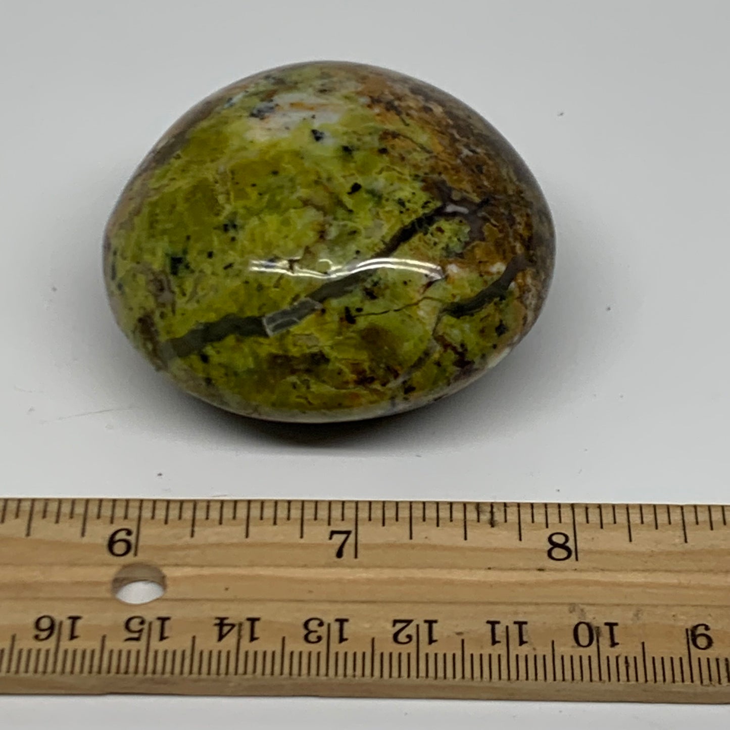 114.9g, 2.2"x2.1"x1.4", Green Opal Crystal PalmStone Polished Reiki, B38228