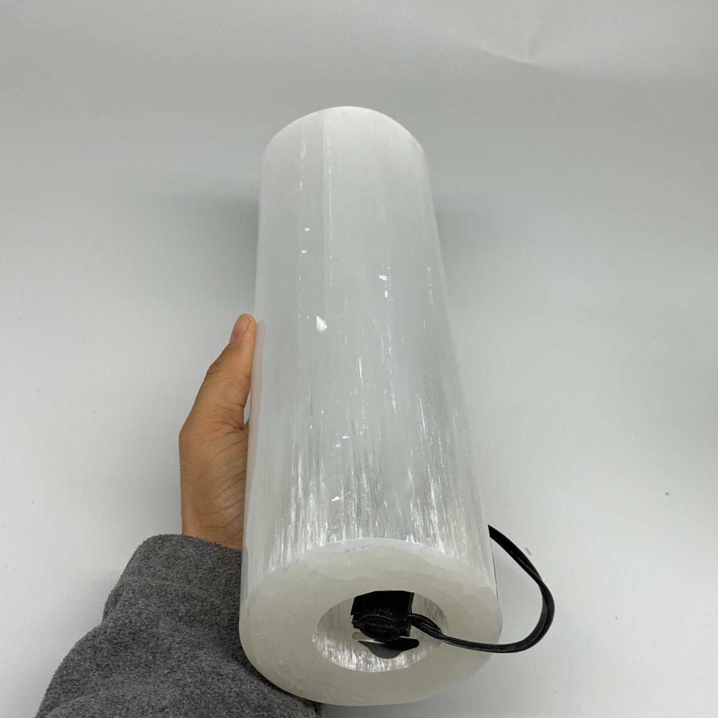 9 lbs, 11.75"x3.6" Cylinder Selenite (Satin Spar) Lamp Tower W/Chord, B35821