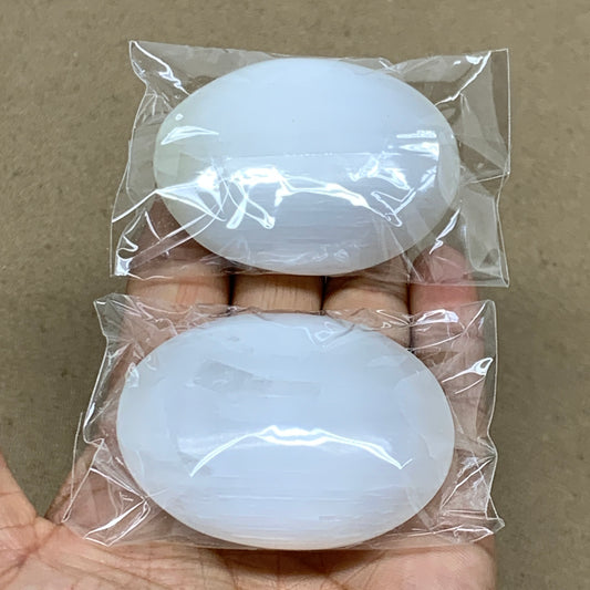 149g, 2.4"x1.8"x1", 2pcs, White Selenite Palmstone Crystal Pillow, B36885