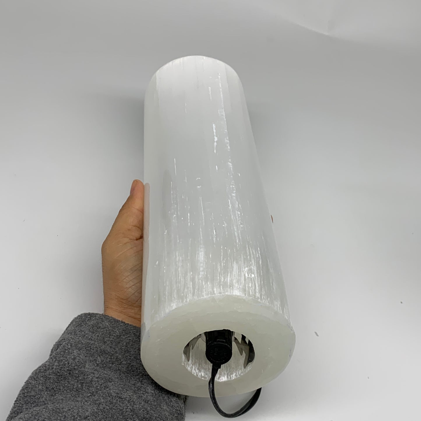 9 lbs, 11.75"x3.6" Cylinder Selenite (Satin Spar) Lamp Tower W/Chord, B35821