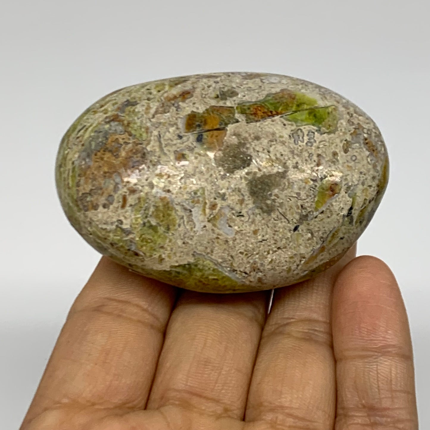 86.8g, 2.5"x1.8"x1.1", Green Opal Crystal PalmStone Polished Reiki, B38229