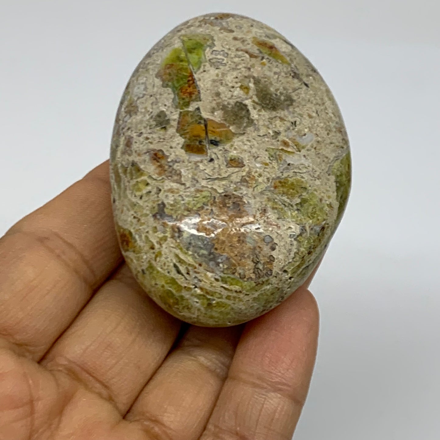 86.8g, 2.5"x1.8"x1.1", Green Opal Crystal PalmStone Polished Reiki, B38229