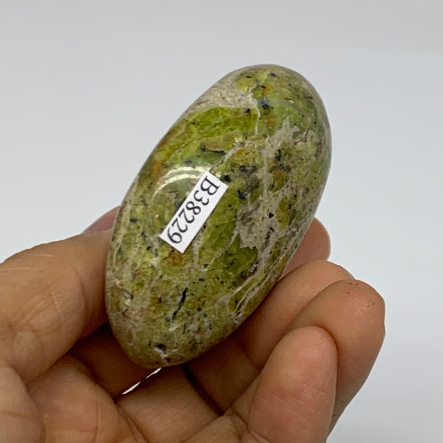 86.8g, 2.5"x1.8"x1.1", Green Opal Crystal PalmStone Polished Reiki, B38229