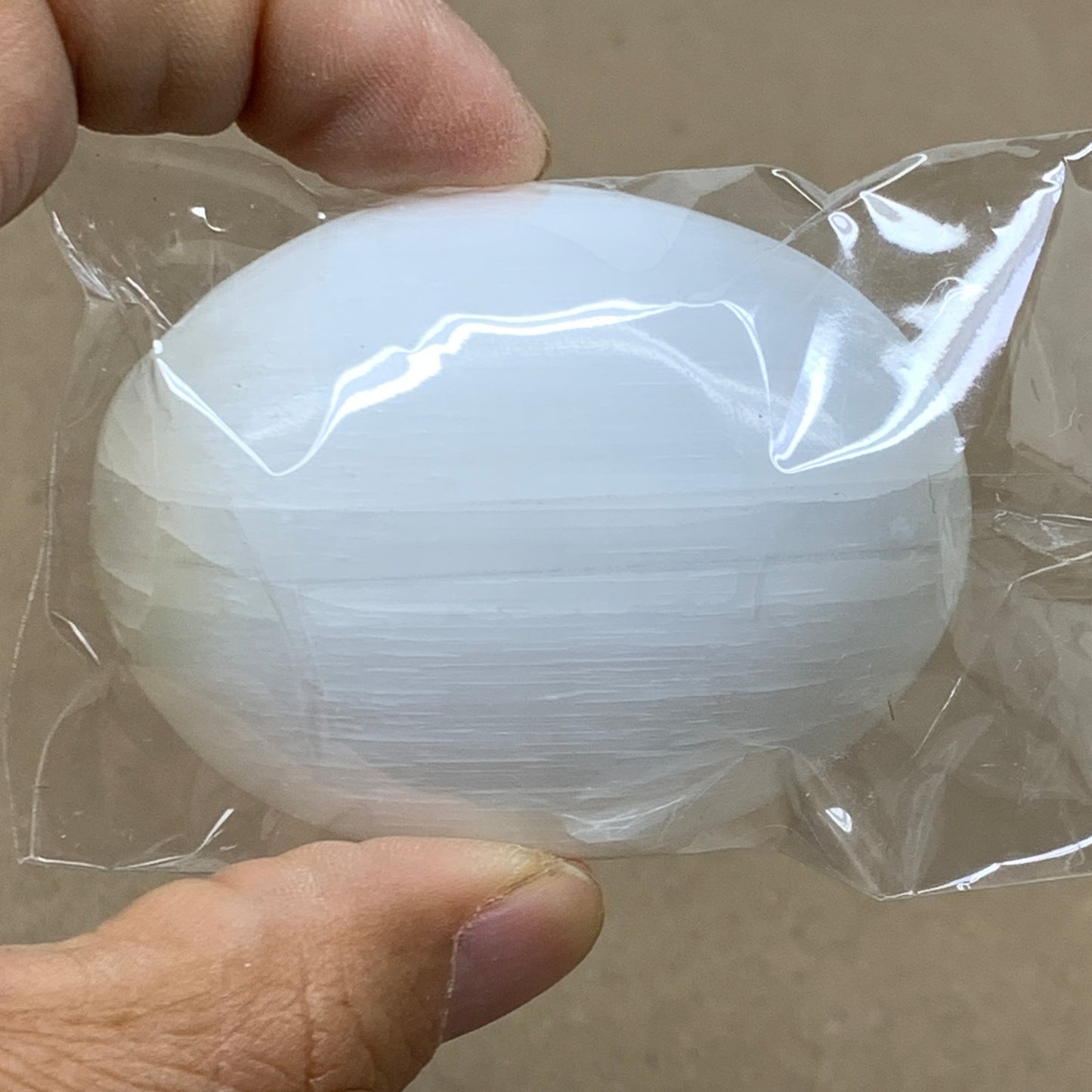 149g, 2.4"x1.8"x1", 2pcs, White Selenite Palmstone Crystal Pillow, B36885
