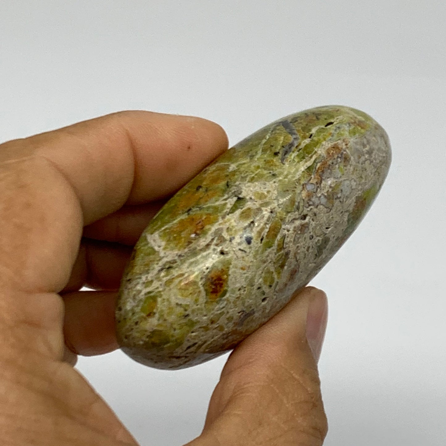 86.8g, 2.5"x1.8"x1.1", Green Opal Crystal PalmStone Polished Reiki, B38229