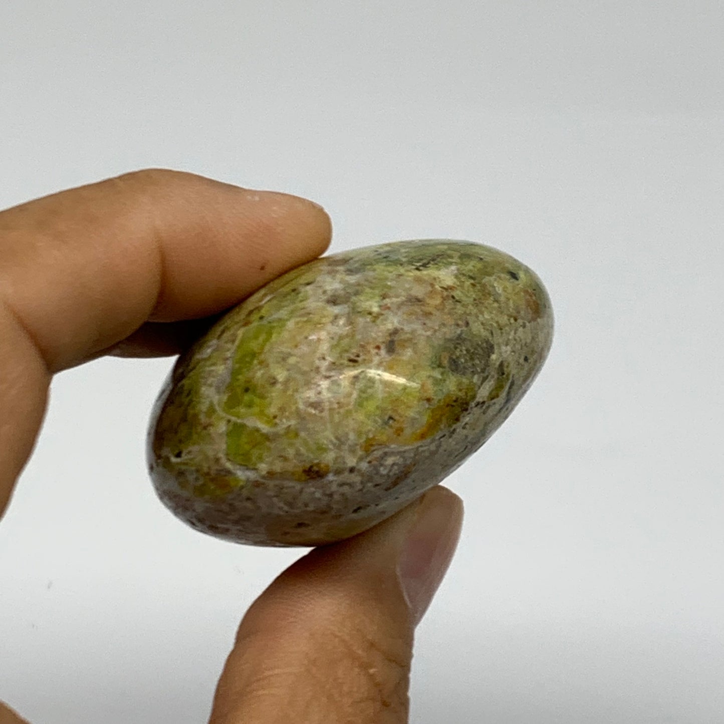 86.8g, 2.5"x1.8"x1.1", Green Opal Crystal PalmStone Polished Reiki, B38229