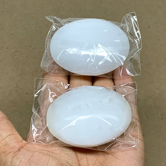 159g, 2.4"x1.8"x1", 2pcs, White Selenite Palmstone Crystal Pillow, B36886