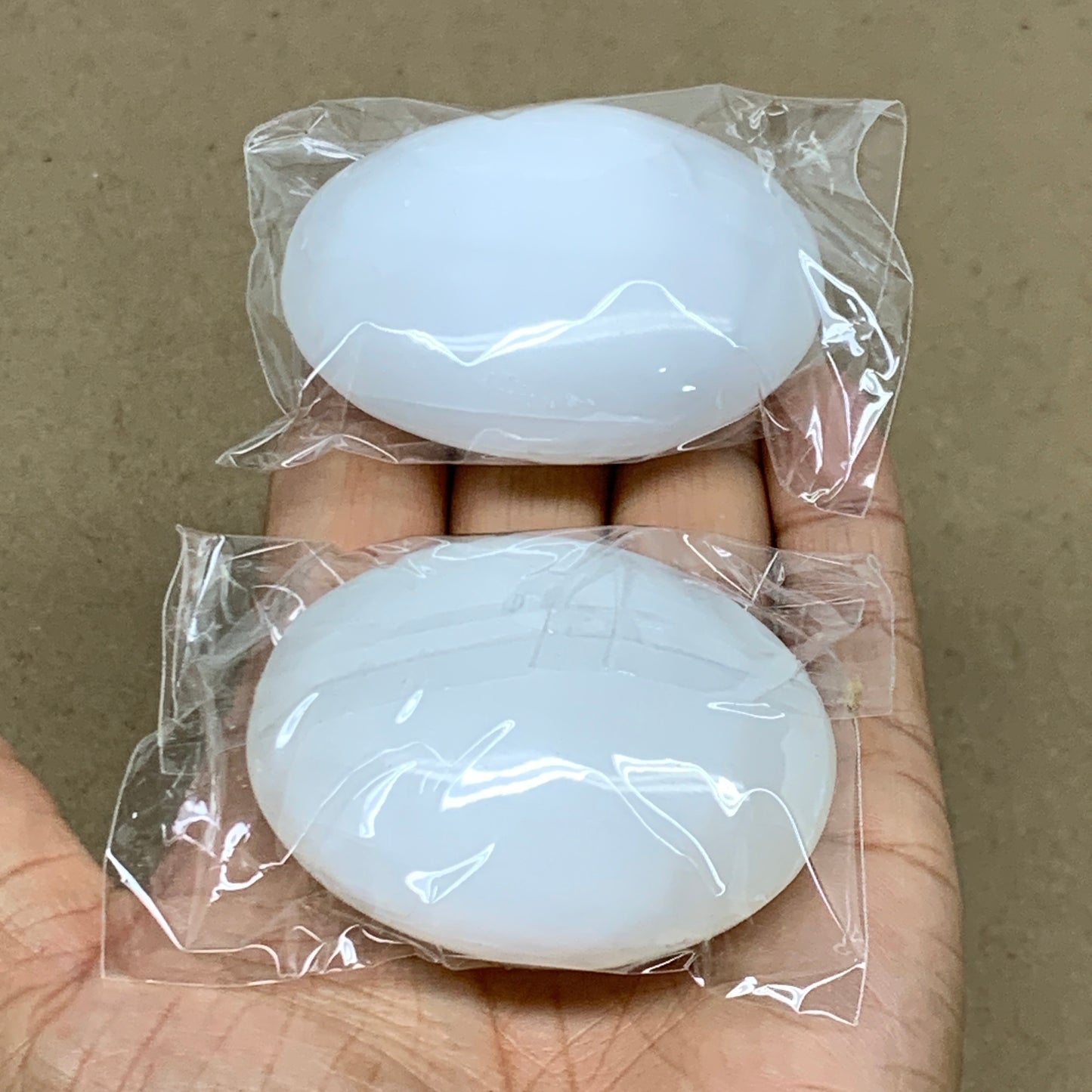 159g, 2.4"x1.8"x1", 2pcs, White Selenite Palmstone Crystal Pillow, B36886