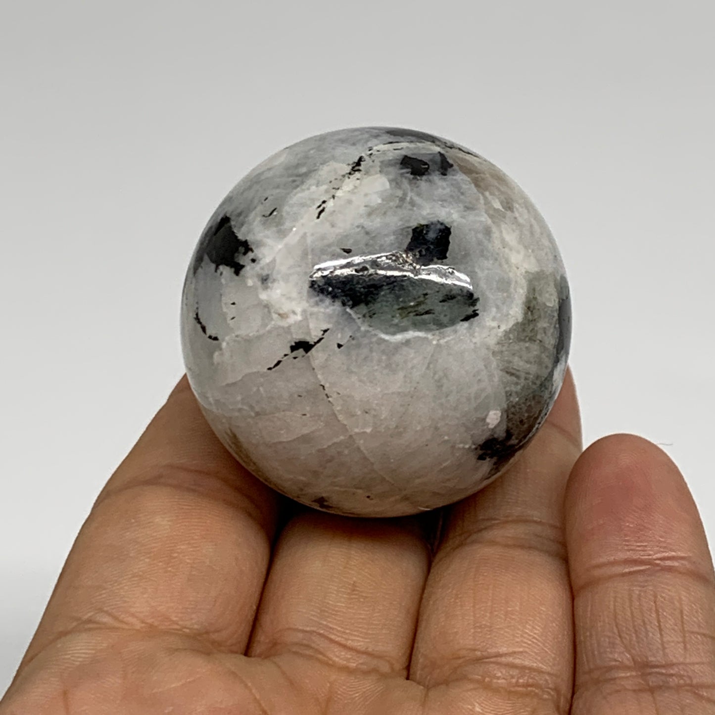 101.3g, 1.7"(42mm), Natural Rainbow Moonstone Sphere Ball Gemstone, B35158