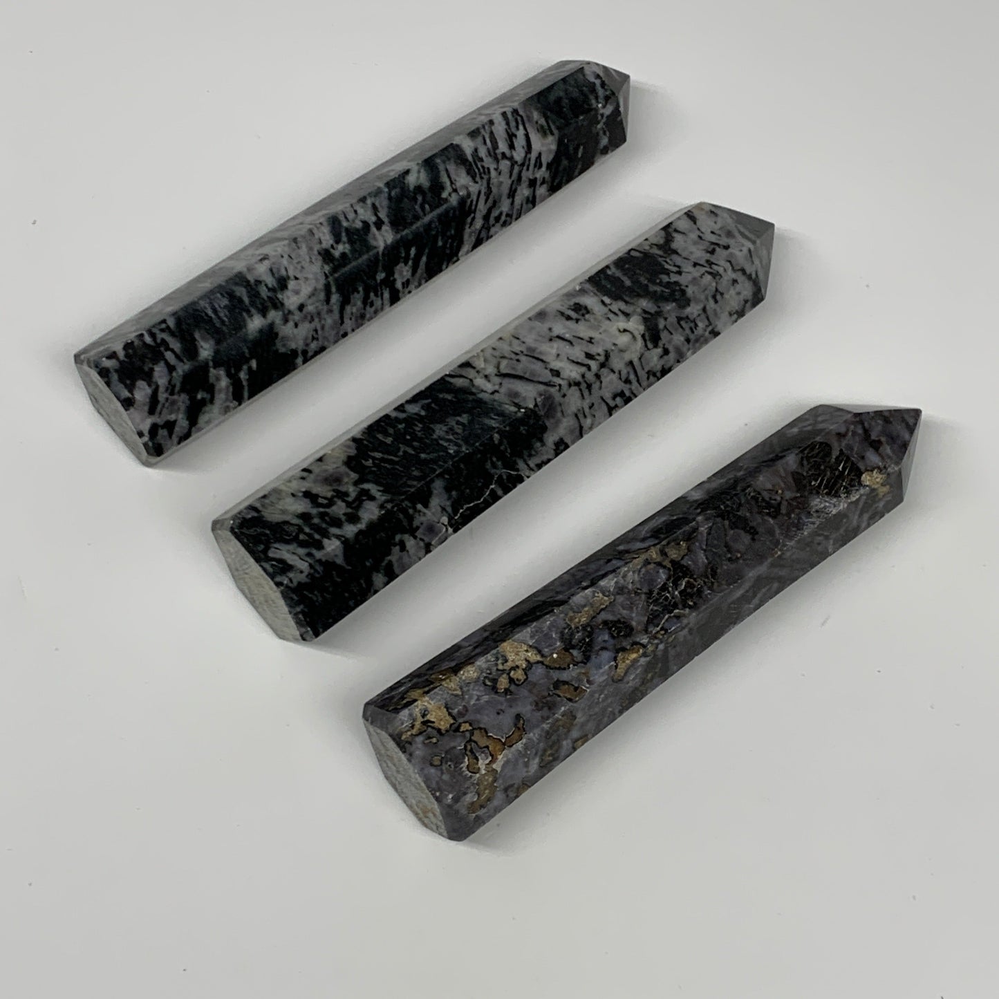 970 grams, 6" - 6.6", 3 pcs, Indigo Gabro Merlinte Towers/Obelisks, B21440