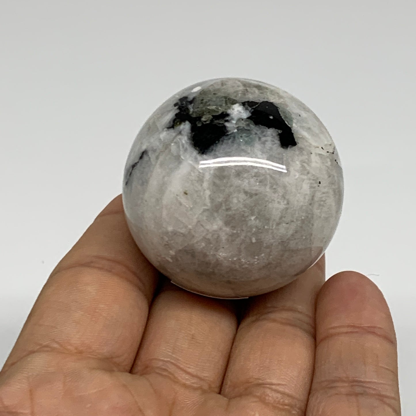 101.3g, 1.7"(42mm), Natural Rainbow Moonstone Sphere Ball Gemstone, B35158