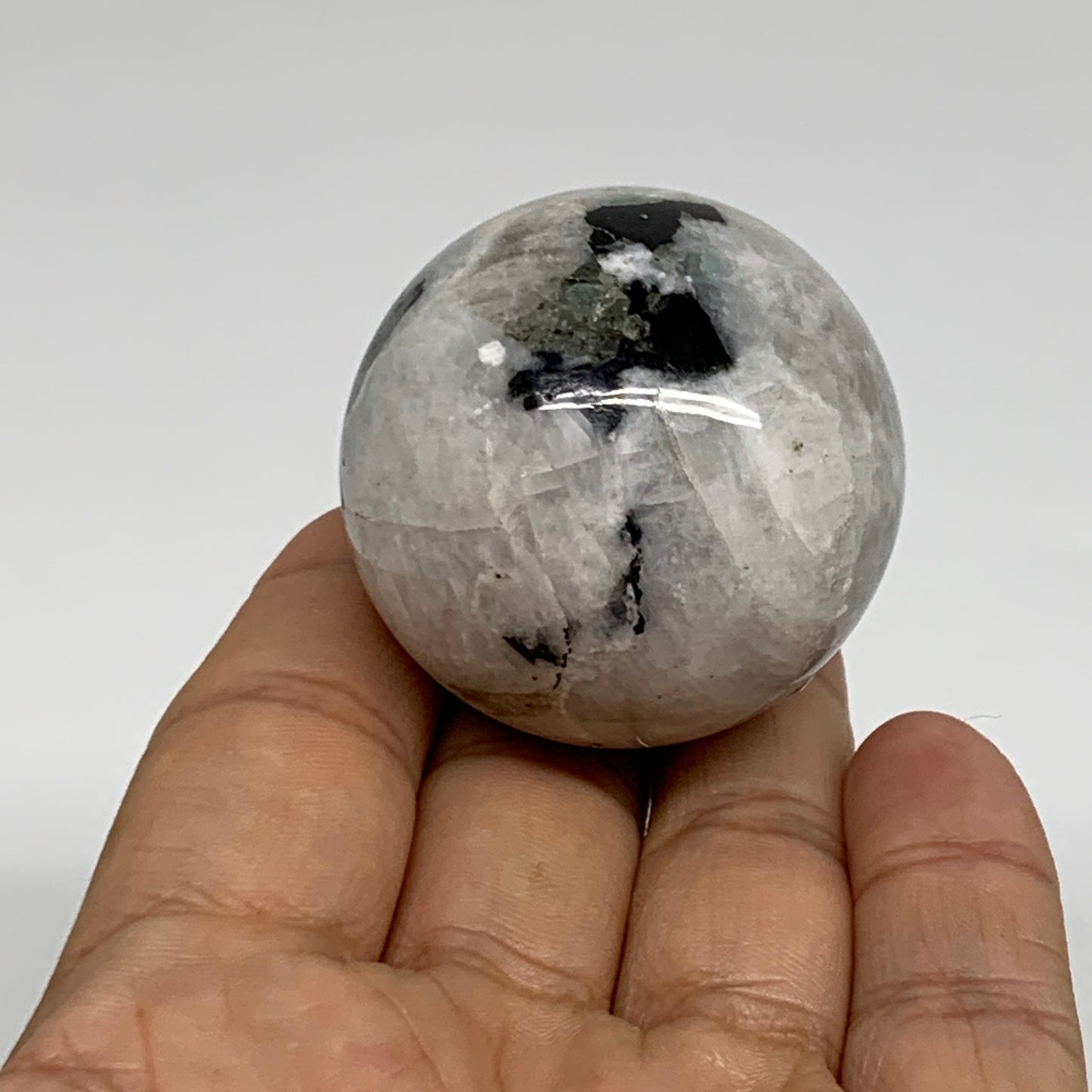 101.3g, 1.7"(42mm), Natural Rainbow Moonstone Sphere Ball Gemstone, B35158