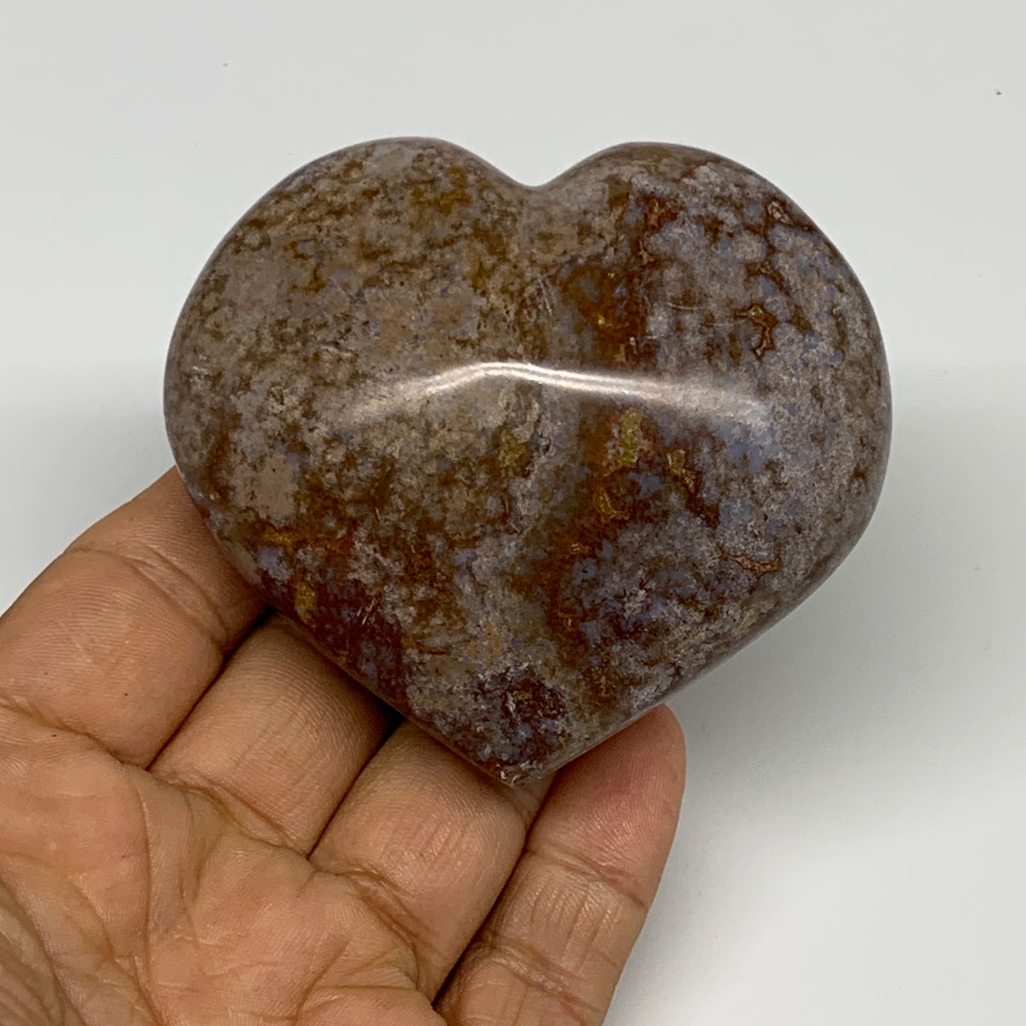 0.45 lbs, 2.6"x2.9"x1.4" Ocean Jasper Heart Polished Healing Crystal, B30892
