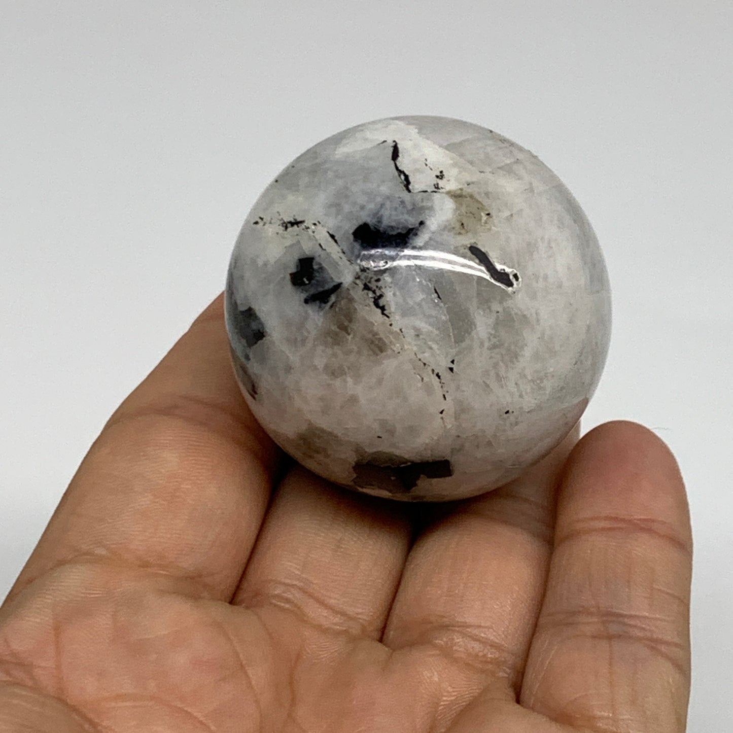 101.3g, 1.7"(42mm), Natural Rainbow Moonstone Sphere Ball Gemstone, B35158