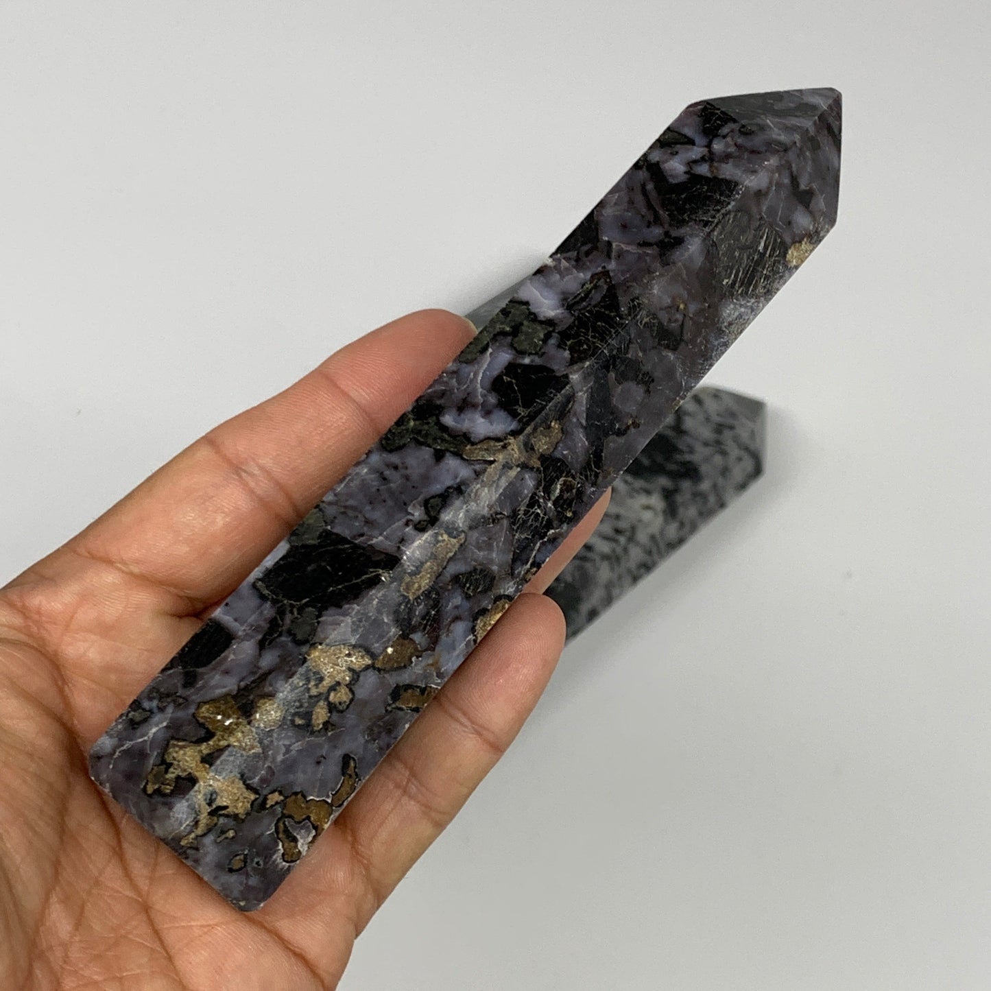 970 grams, 6" - 6.6", 3 pcs, Indigo Gabro Merlinte Towers/Obelisks, B21440