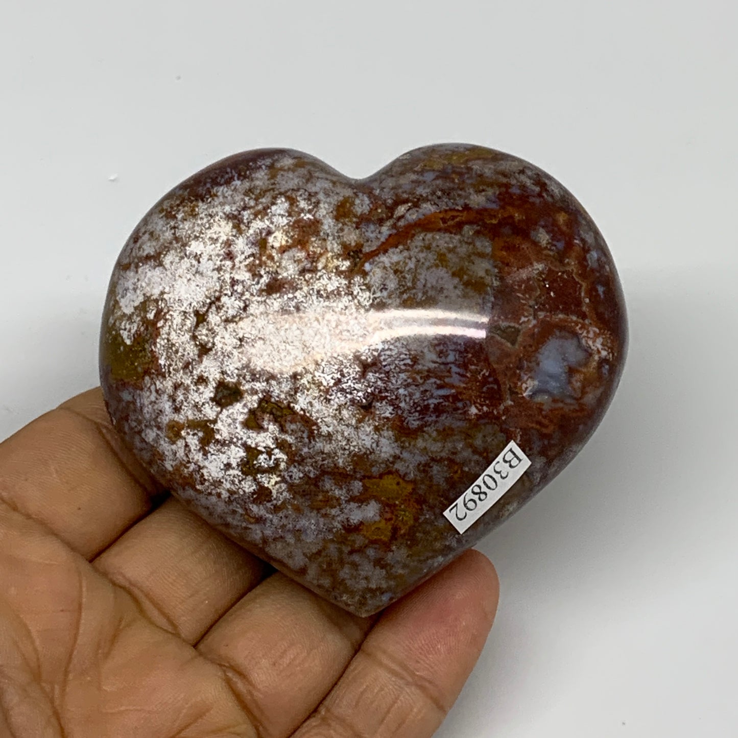 0.45 lbs, 2.6"x2.9"x1.4" Ocean Jasper Heart Polished Healing Crystal, B30892