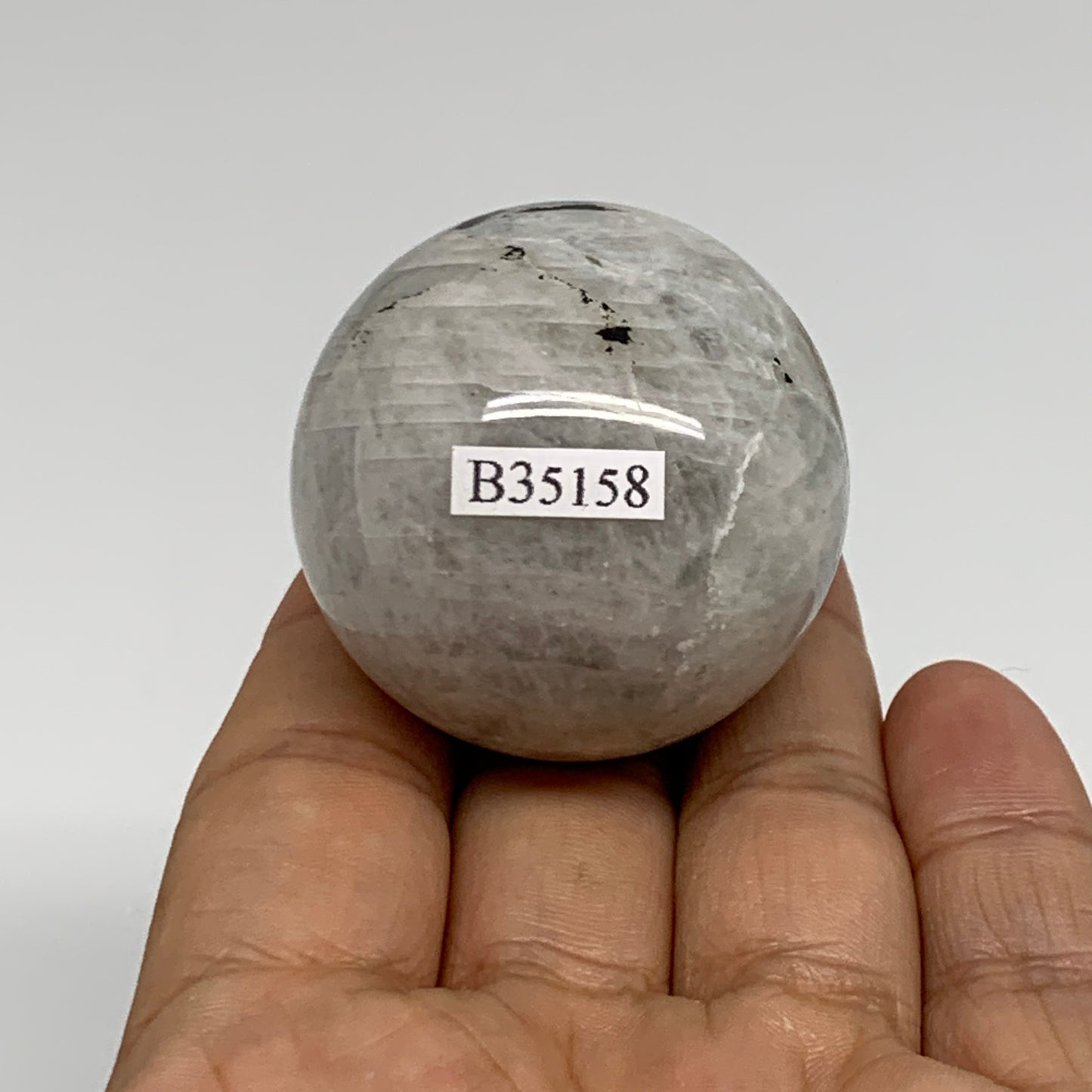 101.3g, 1.7"(42mm), Natural Rainbow Moonstone Sphere Ball Gemstone, B35158