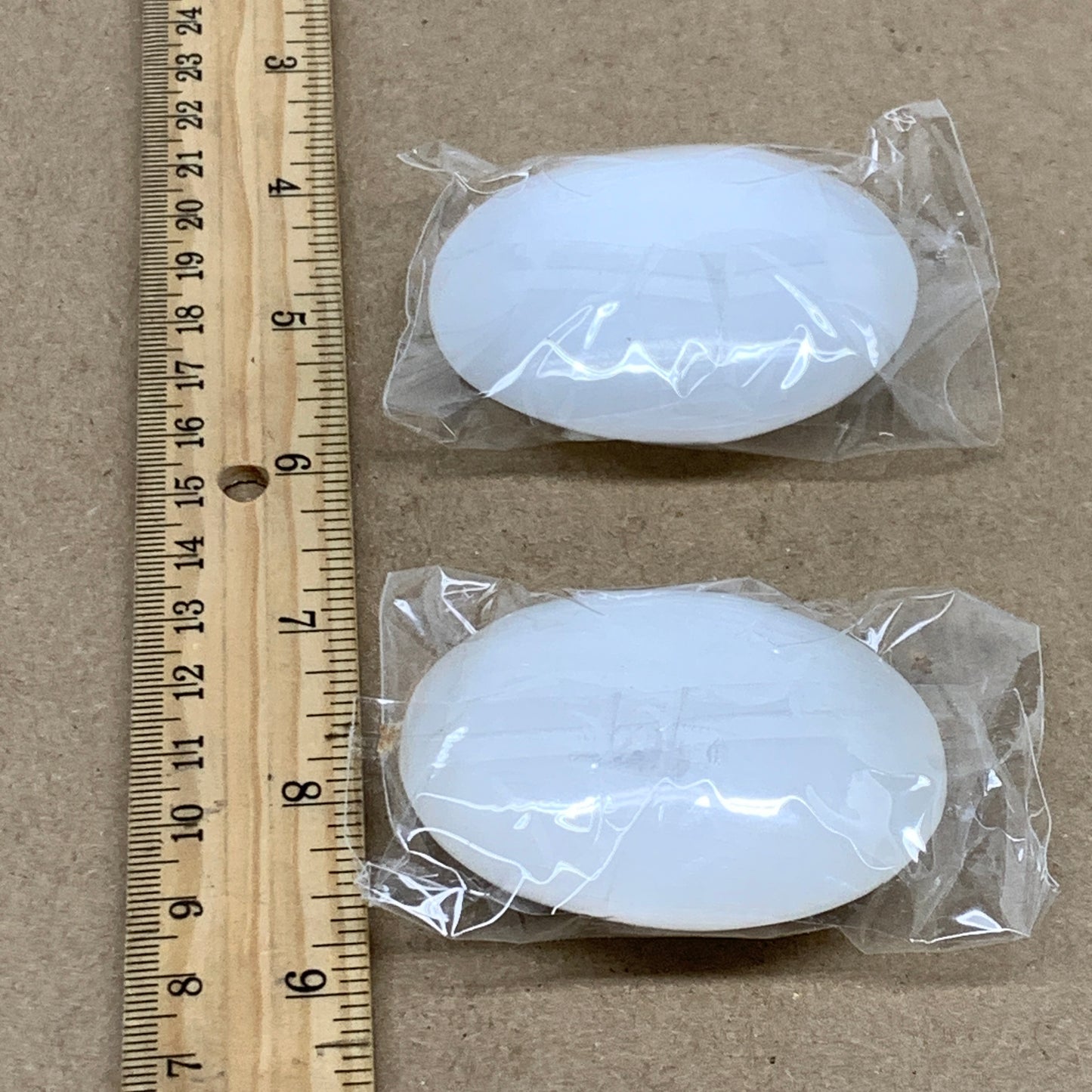 159g, 2.4"x1.8"x1", 2pcs, White Selenite Palmstone Crystal Pillow, B36886