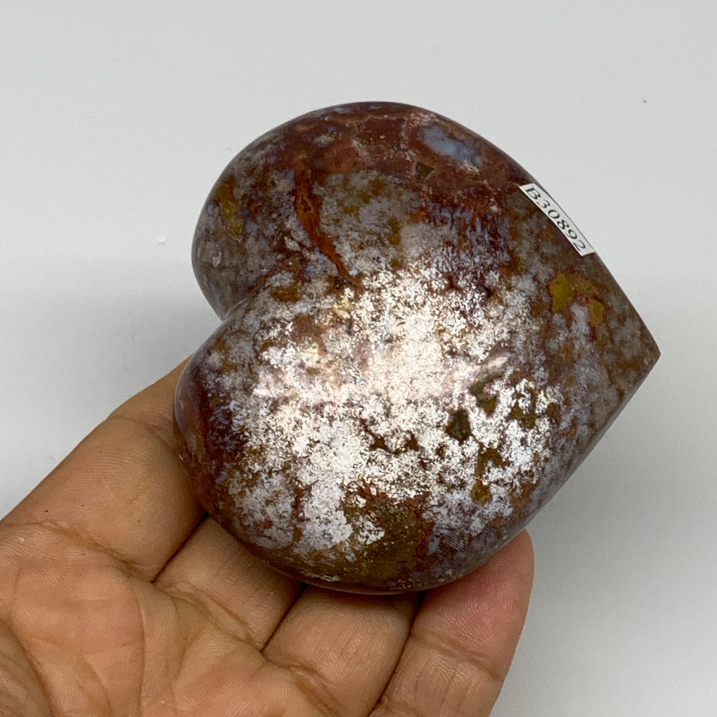 0.45 lbs, 2.6"x2.9"x1.4" Ocean Jasper Heart Polished Healing Crystal, B30892