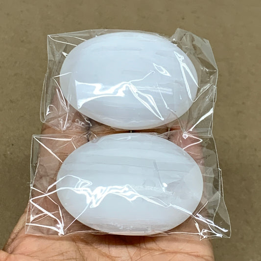 134g, 2.3"x1.8"x0.8", 2pcs, White Selenite Palmstone Crystal Pillow, B36887