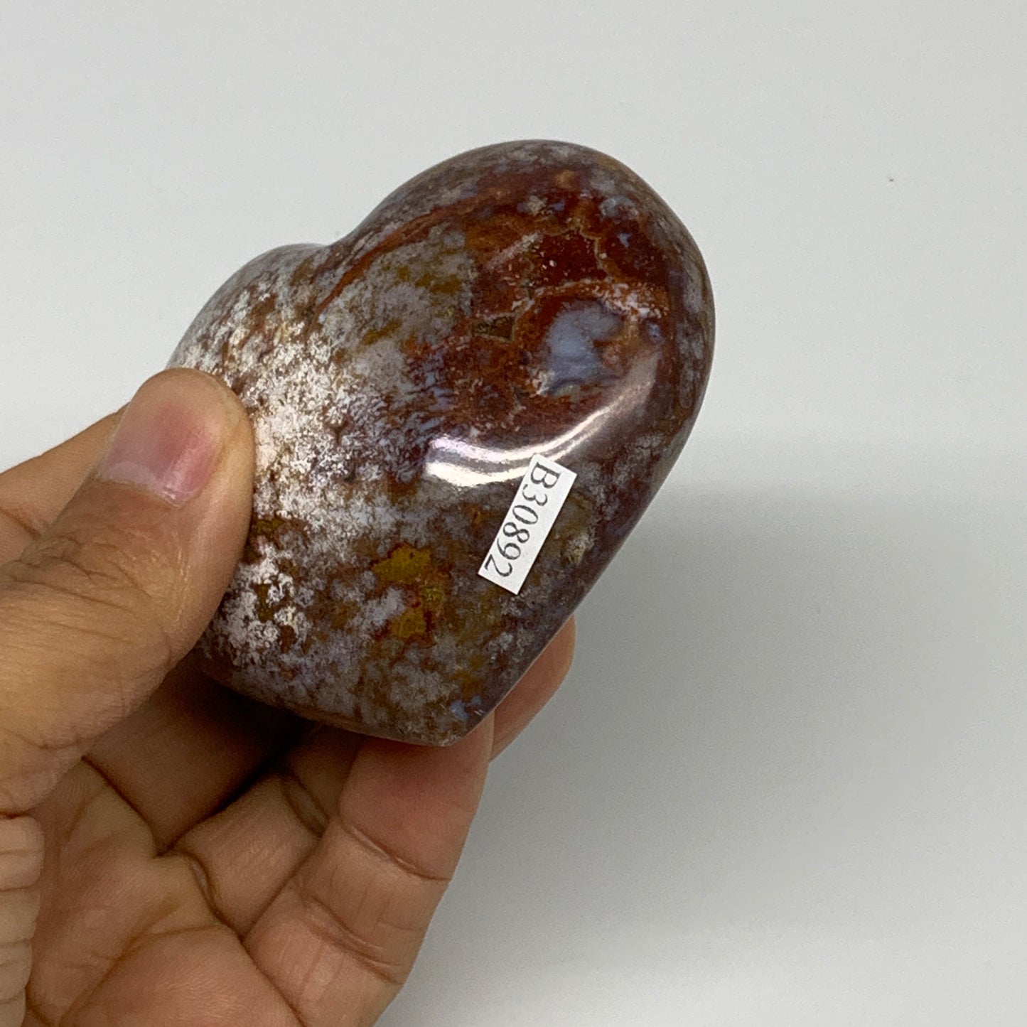 0.45 lbs, 2.6"x2.9"x1.4" Ocean Jasper Heart Polished Healing Crystal, B30892