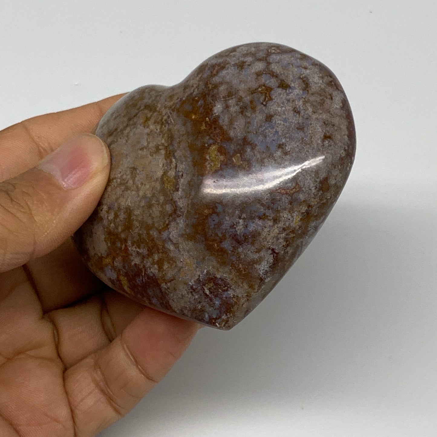 0.45 lbs, 2.6"x2.9"x1.4" Ocean Jasper Heart Polished Healing Crystal, B30892